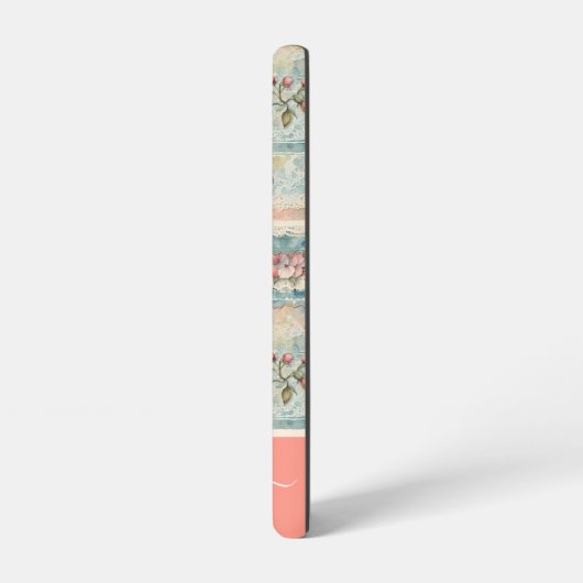 Classy Bloempatroon Perzik Aangepaste naam Samsung Galaxy Hoesje (Linkerkant)