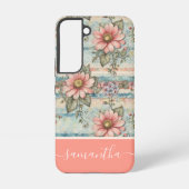 Classy Bloempatroon Perzik Aangepaste naam Samsung Galaxy Hoesje (Achterkant)