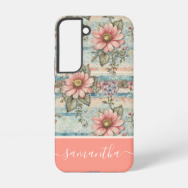 Classy Bloempatroon Perzik Aangepaste naam Samsung Galaxy Hoesje