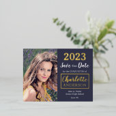 Classy Blue 2023 Foto Afstuderen kondiging Folie Feestdagen Briefkaart (Staand Voorkant)