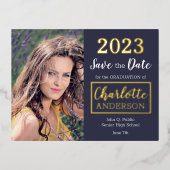 Classy Blue 2023 Foto Afstuderen kondiging Folie Feestdagen Briefkaart (Voorkant)