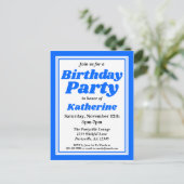 Classy Blue Adult Birthday Party Uitnodiging Briefkaart (Staand voorkant)