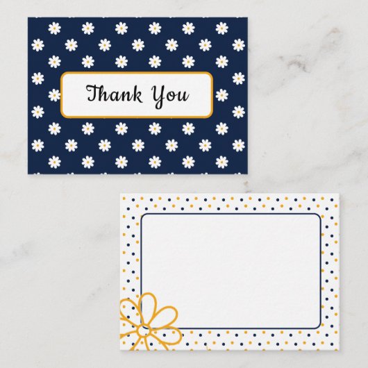 Classy Blue and Gold with White Daisy Overlay Notitiekaartje (Voorkant / Achterkant)