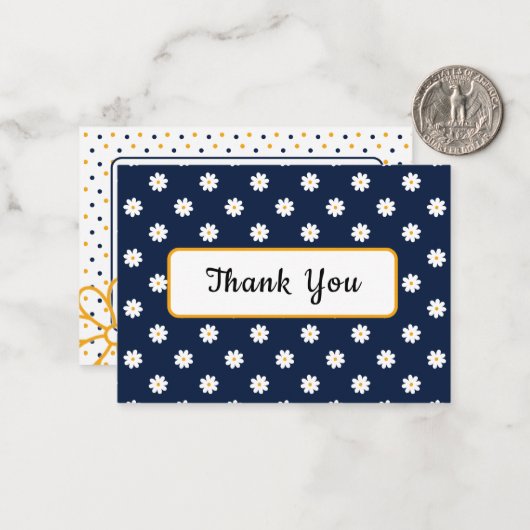 Classy Blue and Gold with White Daisy Overlay Notitiekaartje (Voorkant / Achterkant in situ)