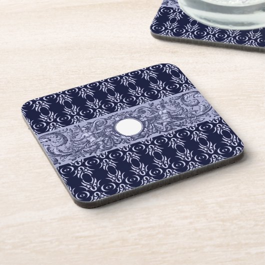 Classy Blue Baroque Pattern van LeahG - cherubs Bier Onderzetter (Linkerzijde)
