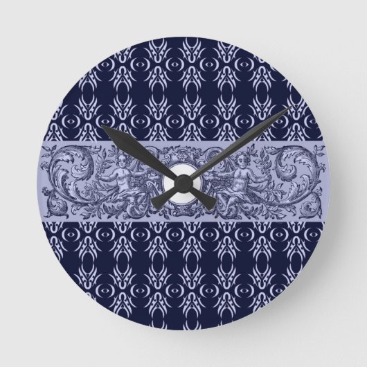 Classy Blue Baroque Pattern van LeahG - cherubs Ronde Klok (Voorkant)