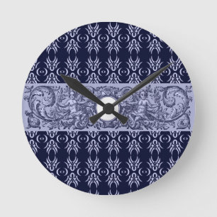Classy Blue Baroque Pattern van LeahG - cherubs Ronde Klok
