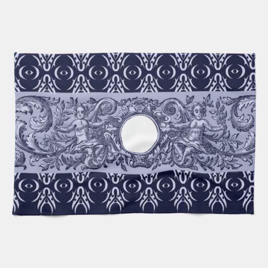 Classy Blue Baroque Pattern van LeahG - cherubs Theedoek (Horizontaal)