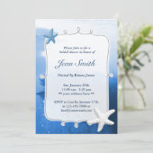 Classy Blue Beach & Starfish Vrijgezellenfeest Inv Kaart (Staand voorkant)