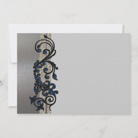Classy Blue Black Silver Fancy huwelijksuitnodigin Kaart (Achterkant)