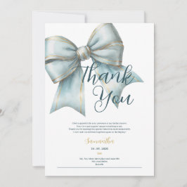 classy blue bow bridal shower thank you card kaart