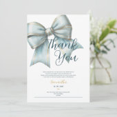 classy blue bow bridal shower thank you card kaart (Staand voorkant)