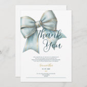 classy blue bow bridal shower thank you card kaart (Voorkant / Achterkant)