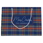 Classy Blue Burnt Oranje Schotse Tartan Kerst Groot Cadeauzakje (Voorkant)