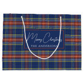 Classy Blue Burnt Oranje Schotse Tartan Kerst Groot Cadeauzakje (Achterkant)