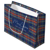 Classy Blue Burnt Oranje Schotse Tartan Kerst Groot Cadeauzakje (Voorkant Gekanteld)