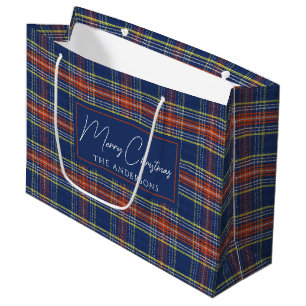 Classy Blue Burnt Oranje Schotse Tartan Kerst Groot Cadeauzakje