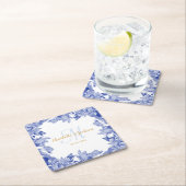 Classy Blue Chinoiseri Floral Wedding Couple Name Kartonnen Onderzetters (Insitu)