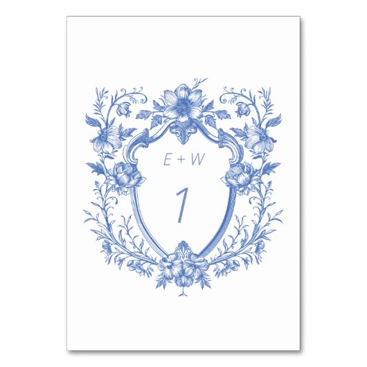 Classy Blue Crest Monogram Huwelijk Kaart (Voorkant)