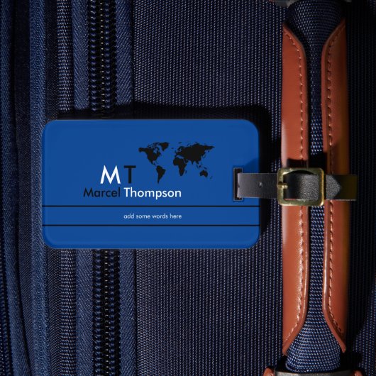 Classy Blue Elegant-en-Modern Monogram Reizen Bagagelabel (Voorkant Insitu 4)