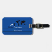Classy Blue Elegant-en-Modern Monogram Reizen Bagagelabel (Voorkant horizontaal)