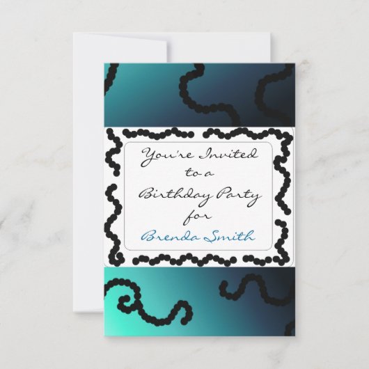 Classy Blue en Black Beaded Birthday Invitation Kaart (Voorkant)