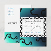 Classy Blue en Black Beaded Birthday Invitation Kaart (Voorkant / Achterkant)