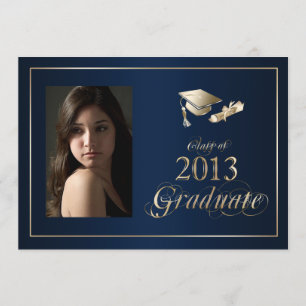 Classy Blue en Gold 2013 Afstuderen Foto Uitnodige Kaart