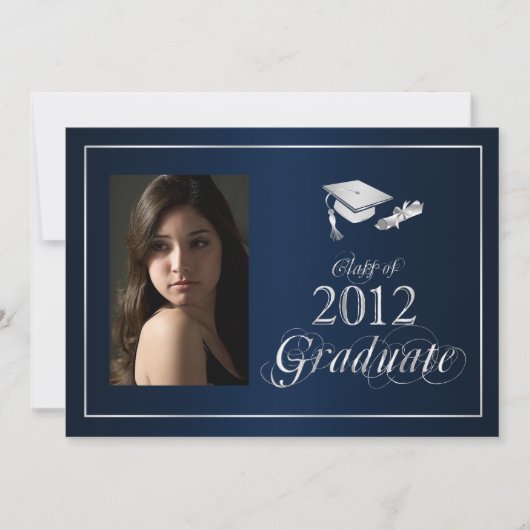 Classy Blue en Silver 2012 Afstuderen Foto Uitnodi Kaart (Voorkant)