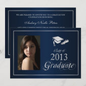 Classy Blue en Silver 2013 Afstuderen Foto Invite Kaart (Voorkant / Achterkant)