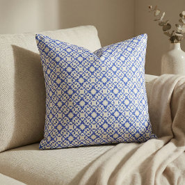 Classy Blue en White Azulejo Tiles Damask Pattern Stof