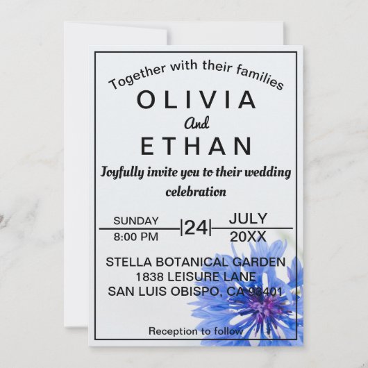 Classy blue floral photoWedding Invitation Kaart (Voorkant)