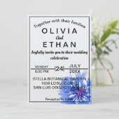 Classy blue floral photoWedding Invitation Kaart (Staand voorkant)