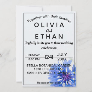 Classy blue floral photoWedding Invitation Kaart