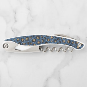 Classy Blue Glitter Black Gold Leopard Print Kurkentrekker