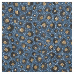 Classy Blue Glitter Black Gold Leopard Print Stof