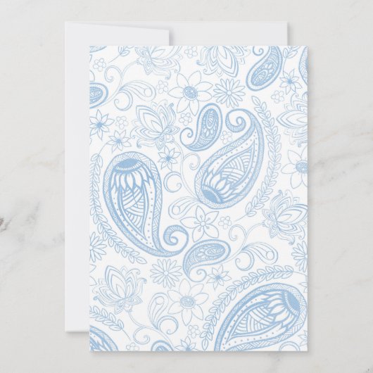 Classy Blue Glitter Paisley Floral White Pattern Kaart (Achterkant)