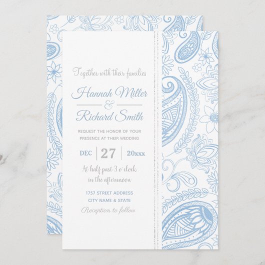 Classy Blue Glitter Paisley Floral White Pattern Kaart (Voorkant / Achterkant)