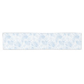 Classy Blue Glitter Paisley Floral White Pattern Korte Tafelloper (Horizontaal)
