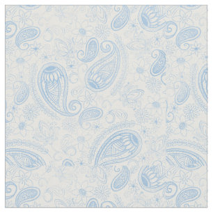 Classy Blue Glitter Paisley Floral White Pattern Stof