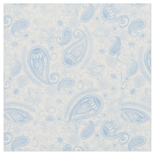 Classy Blue Glitter Paisley Floral White Pattern Stof (Close Up)
