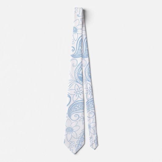 Classy Blue Glitter Paisley Floral White Pattern Stropdas (Voorkant)