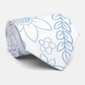 Classy Blue Glitter Paisley Floral White Pattern Stropdas (Opgerold)