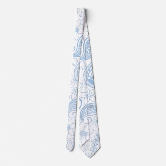 Classy Blue Glitter Paisley Floral White Pattern Stropdas (Achterkant)