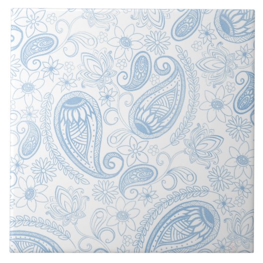 Classy Blue Glitter Paisley Floral White Pattern Tegeltje (Voorkant)