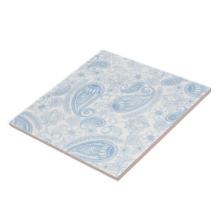 Classy Blue Glitter Paisley Floral White Pattern Tegeltje