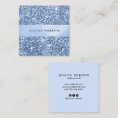 Classy Blue Glitter Patroon Glamoureus Vierkante Visitekaartje (Voorkant / Achterkant)