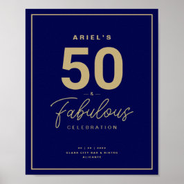 Classy Blue & Gold 50 & Fabulous Birthday Party Poster
