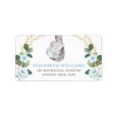 Classy Blue & Gold Elephant Baby Floral Greenery Etiket (Voorkant)