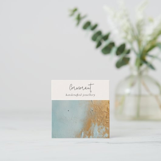 Classy Blue Gold Oil Paint Texture Earring Houder Vierkante Visitekaartje (Staand voorkant)